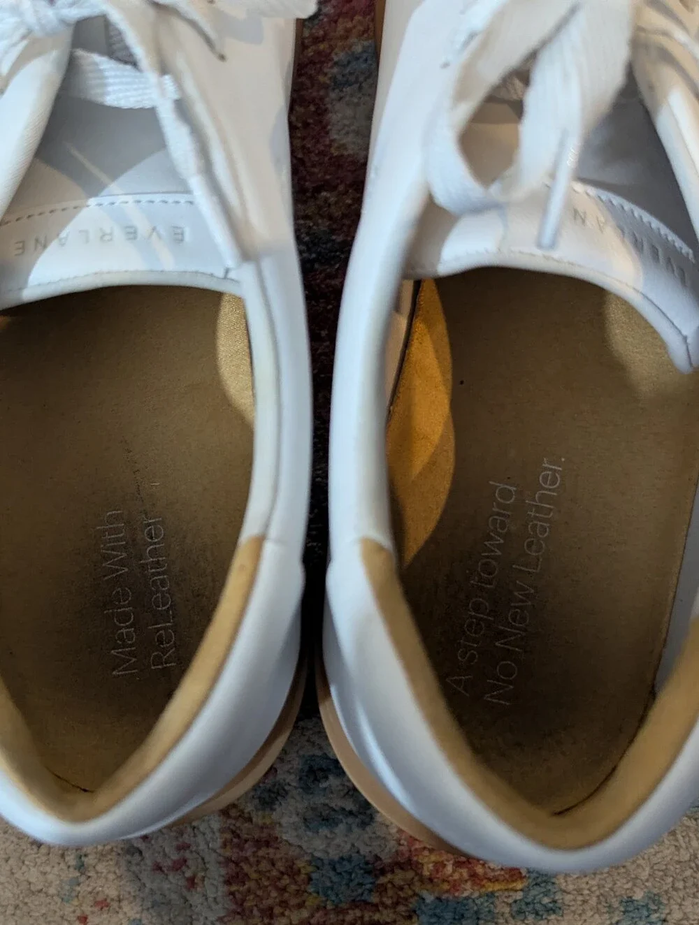 Everlane The ReLeather Tennis Shoe Size Men's 12 Women's 14 White / Gum Sole